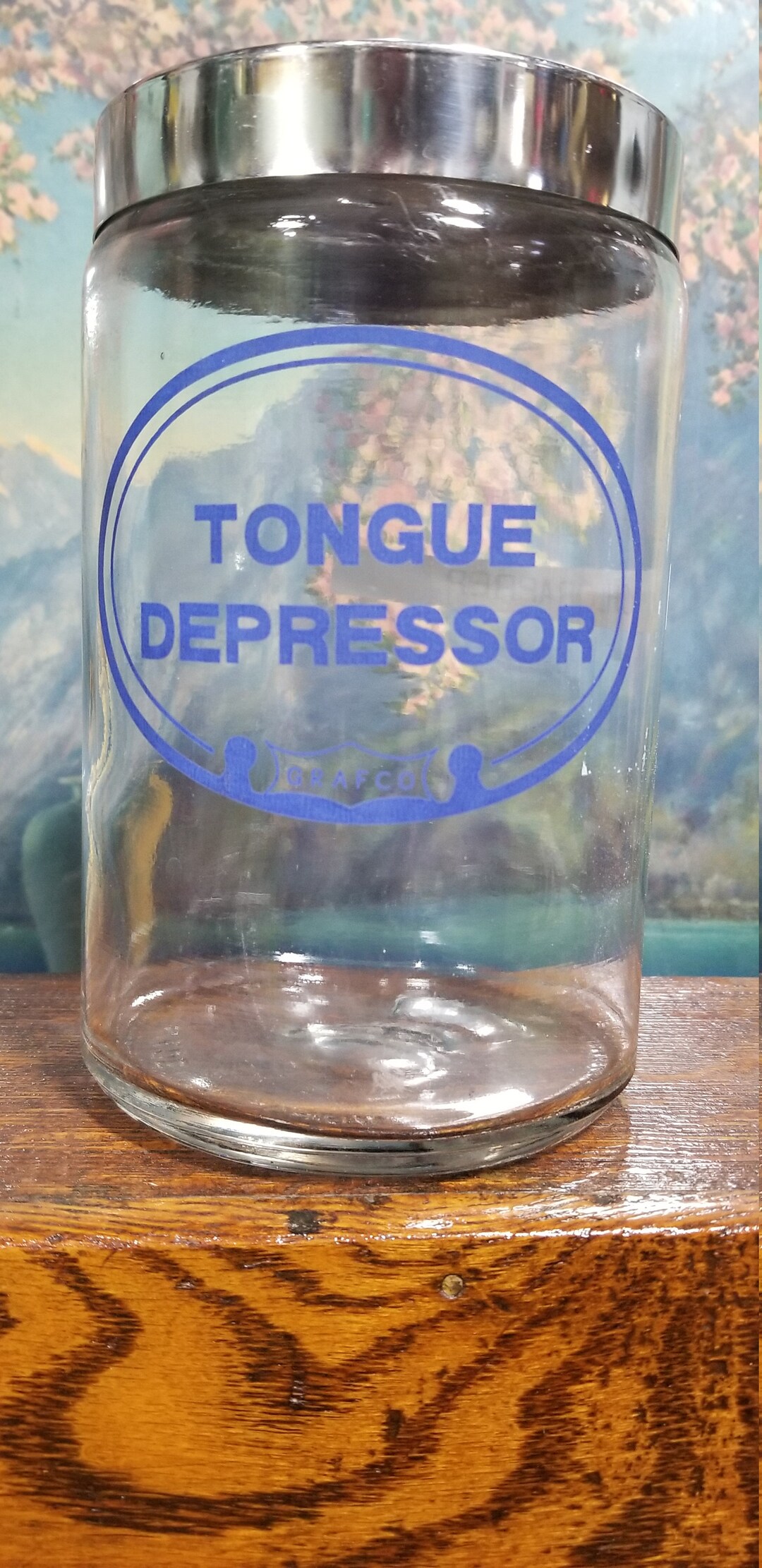 Vintage Medical Office Grafco Tongue Depressor Glass Sterilizer Jar