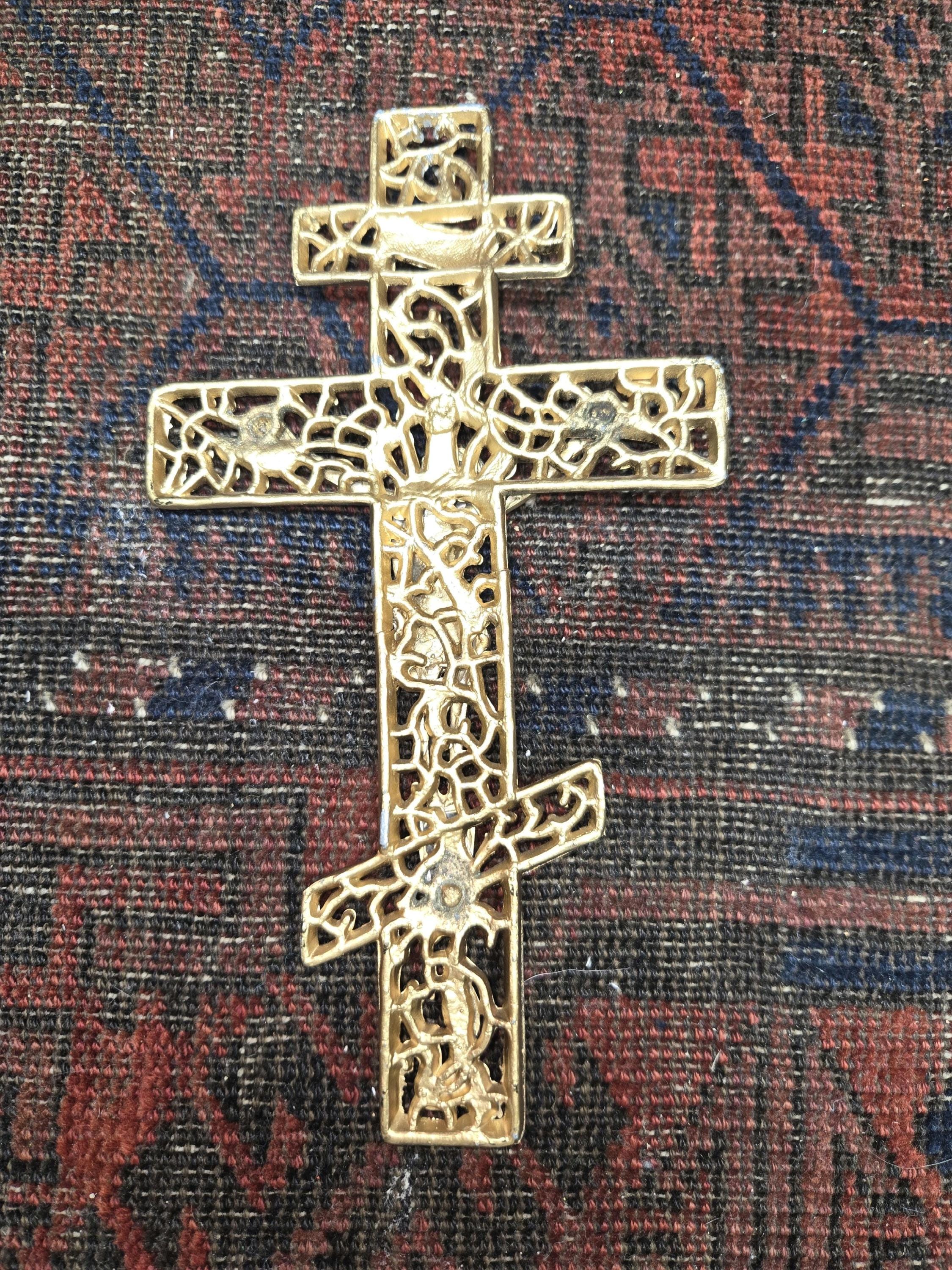 Antique Ornate IHUI 3 Bar Russian Orthodox Cross Crucifix Wall