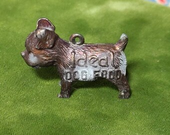 Vintage 1920's Ideal Dog Food Advertising Premium Pot Metal Good Luck Puppy Shaped Charm or Pendant