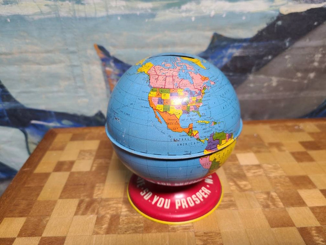 Vintage Ohio Art World Globe Piggy Bank As You Save So You Etsy