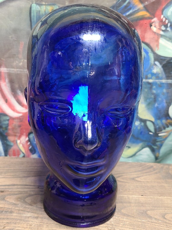 Vintage Cobalt Blue Glass Display Mannequin Head - image 4