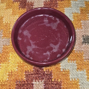Rare Beautiful Vintage Handmade Art Pottery Bybee Dark Oxblood Red Spoon Rest or Wine Bottle Coaster Signed BB
