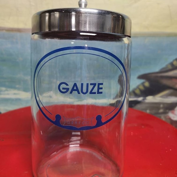 Vintage Medical Office Grafco Gauze Glass Sterilizer Jar with Stainless Steel Lid Doctor's Office with lid Made in Hungary