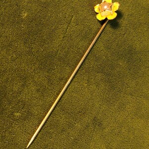 Vintage Yellow Enamel Floral Gold Stick Pin with Pearl Center