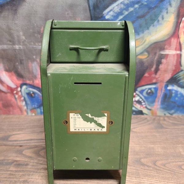 Antique 1950's All American Toy Green Mail Box Coin Bank No Key