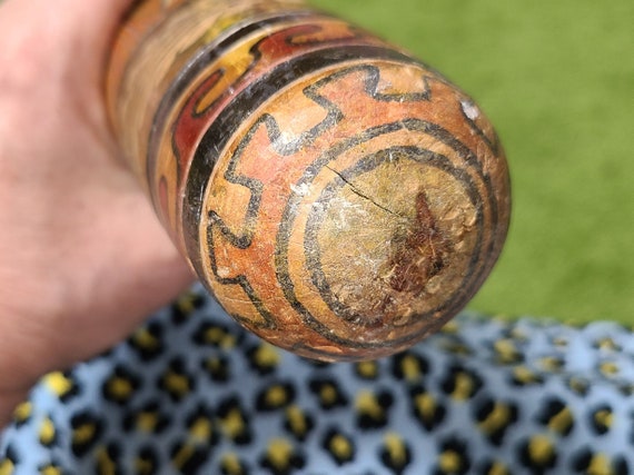 Vintage 1970s Mexican Pinata Stick Mexico Folk Art Hand Carved Baseball Bat  