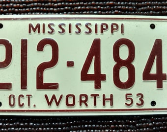 Vintage 1953 Mini Automobile Tin License Plate Mississippi Miss Ms. State Souvenir Wheaties Cereal Premium