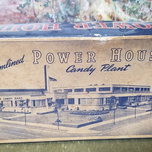 Vintage Power House Candy Bar Plant Advertising Cardboard Box Original WH Johnson Chicago Illinois