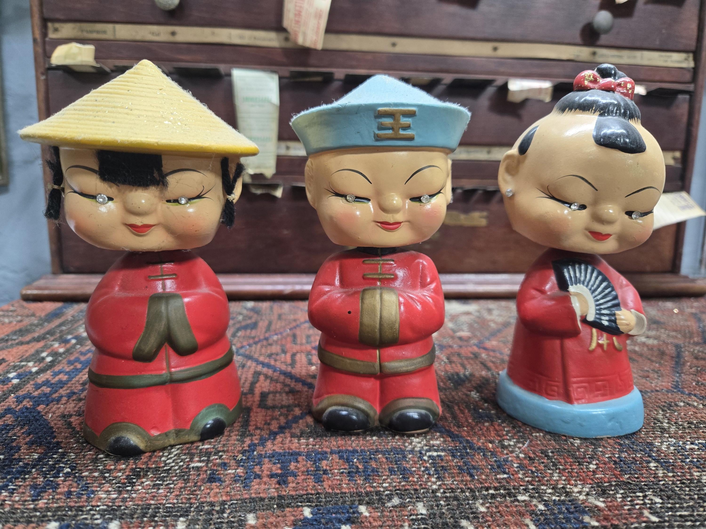 3 Adorable Vintage 1950's Bobble Head Nodder Bobbing Head