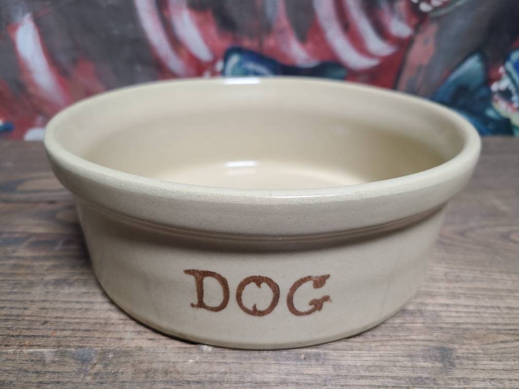 Handcrafted Dog Bowl Set, Gray Stoneware with Paw Print