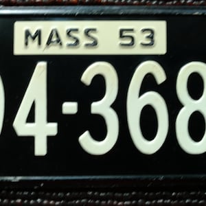 Vintage 1953 Mini Automobile Tin License Plate Mass Massachusetts MA Boston State Souvenir