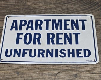 Vintage Antique Apartment for Rent Unfurnished Blue over White Metal Sign Plaque