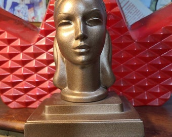 Beautiful Antique Frank Art Cast Metal Deco Lady Head Bust Statue Bookend Sculpture Figurine