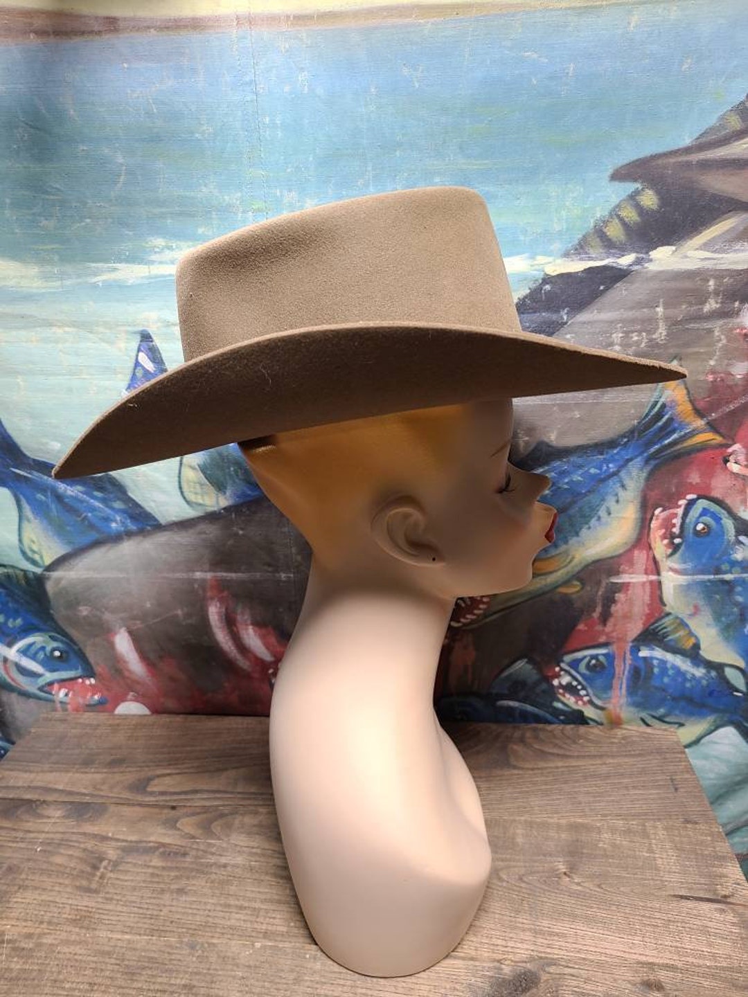 Vintage Boho Flat Top Felt Hipster Stetson Beaver XXXX Cowboy Hat