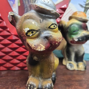Vintage Chalkware Bulldog Ashtray 1930s