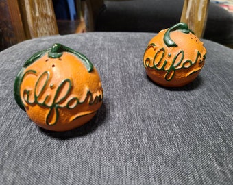 Vintage Circa 1950's Unused NOS California Orange Salt and Pepper Shaker Set Souvenir Kitsch