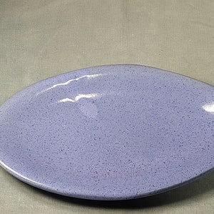 May include: A light blue oval ceramic dish with a speckled texture.