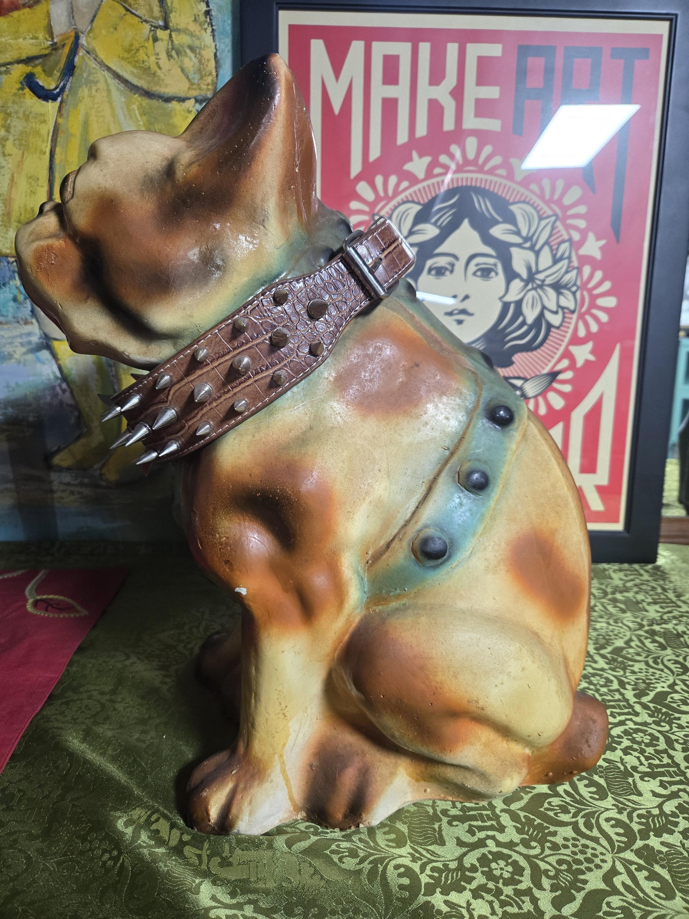 Antique Carnival Colorful Chalkware French Bulldog Chalk Bank