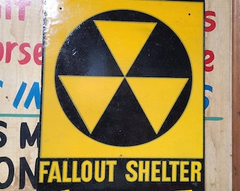 Vintage Yellow and Black Fallout Shelter Arrow Sign Authentic