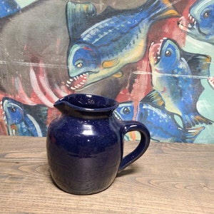 Vintage Rare Style Beautiful Dark Navy Bybee Primitive Kentucky Pottery Serving Pitcher Great Condition Signed on Base BB