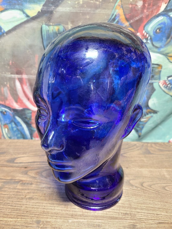 Vintage Cobalt Blue Glass Display Mannequin Head - image 1
