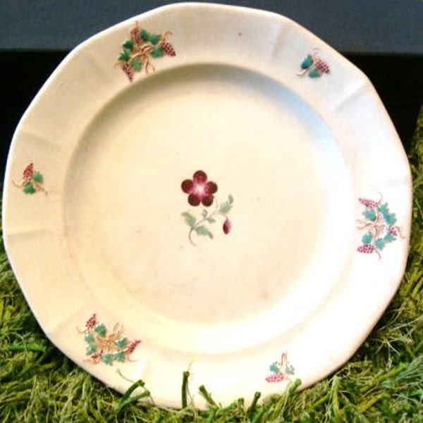 Antique Vintage Ironstone Gothic China Hand Painted Plate Kentucky Piece with Raised Berry Relief