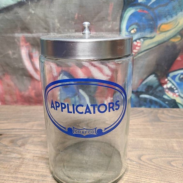 Vintage Medical Office Grafco Applicators Glass Sterilizer Jar with Stainless Steel Lid Doctor's Office with lid Made in Hungary