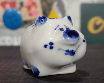Vintage Russian Wekman Blue and White Porcelain Figural Pig