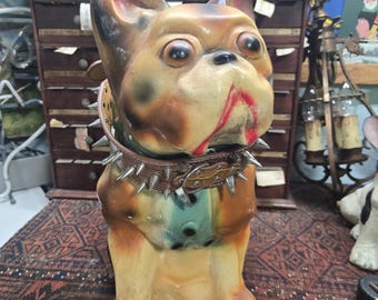 Antique Carnival Colorful Chalkware French Bulldog Chalk Bank