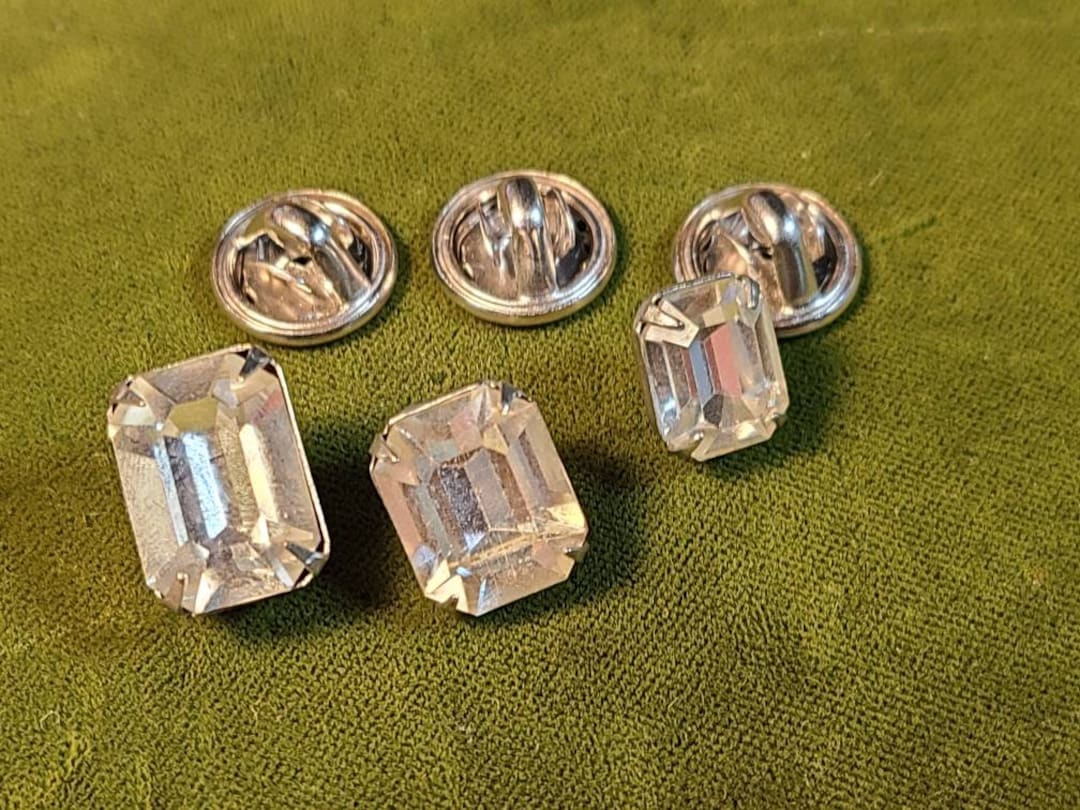 3 Vintage Clear Glass Crystal Lapel Pins Etsy