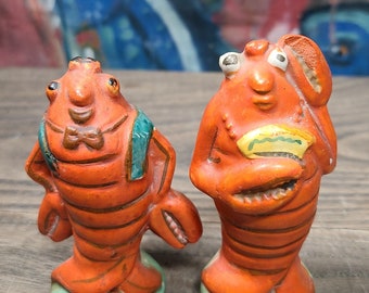 Kitsch Antique Unused 1970's Lobster Shaped Salt & Pepper Set Shakers