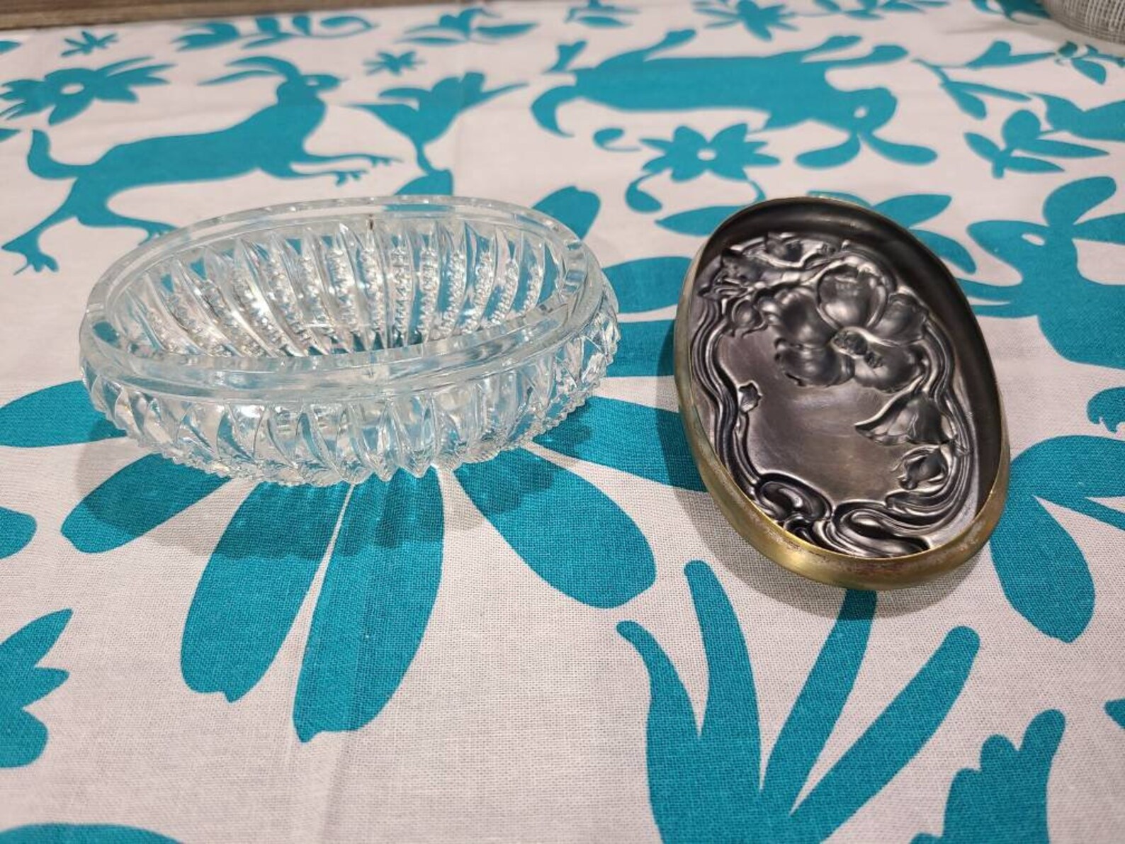 Antique Sharp Cut Floral Glass Dresser Jar With Silver Over Etsy