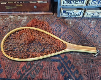 Fabulous Vintage Classic Fisherman's Wooden Handled Fly Fishing Net For Catching your Big Trout Fish Decor