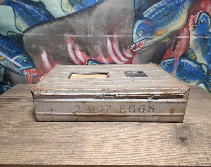 Rusty Egg Mailing Crate, Industrial Metal Egg Crate, Metal Lidded Egg