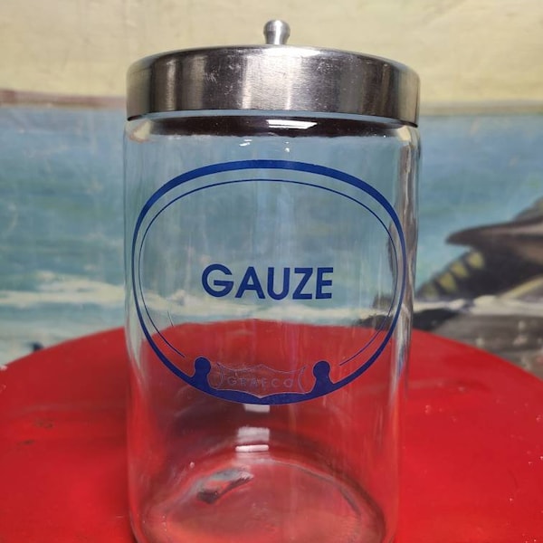 Vintage Medical Office Grafco Gauze Glass Sterilizer Jar with Stainless Steel Lid Doctor's Office with lid Made in Hungary