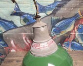 Antique Crouse-Hinds Kelly Green Color Porcelain Explosion Proof 11.5 quot Drop Hanging Lamp Pendant Light Fixture Industrial Farmhouse Style