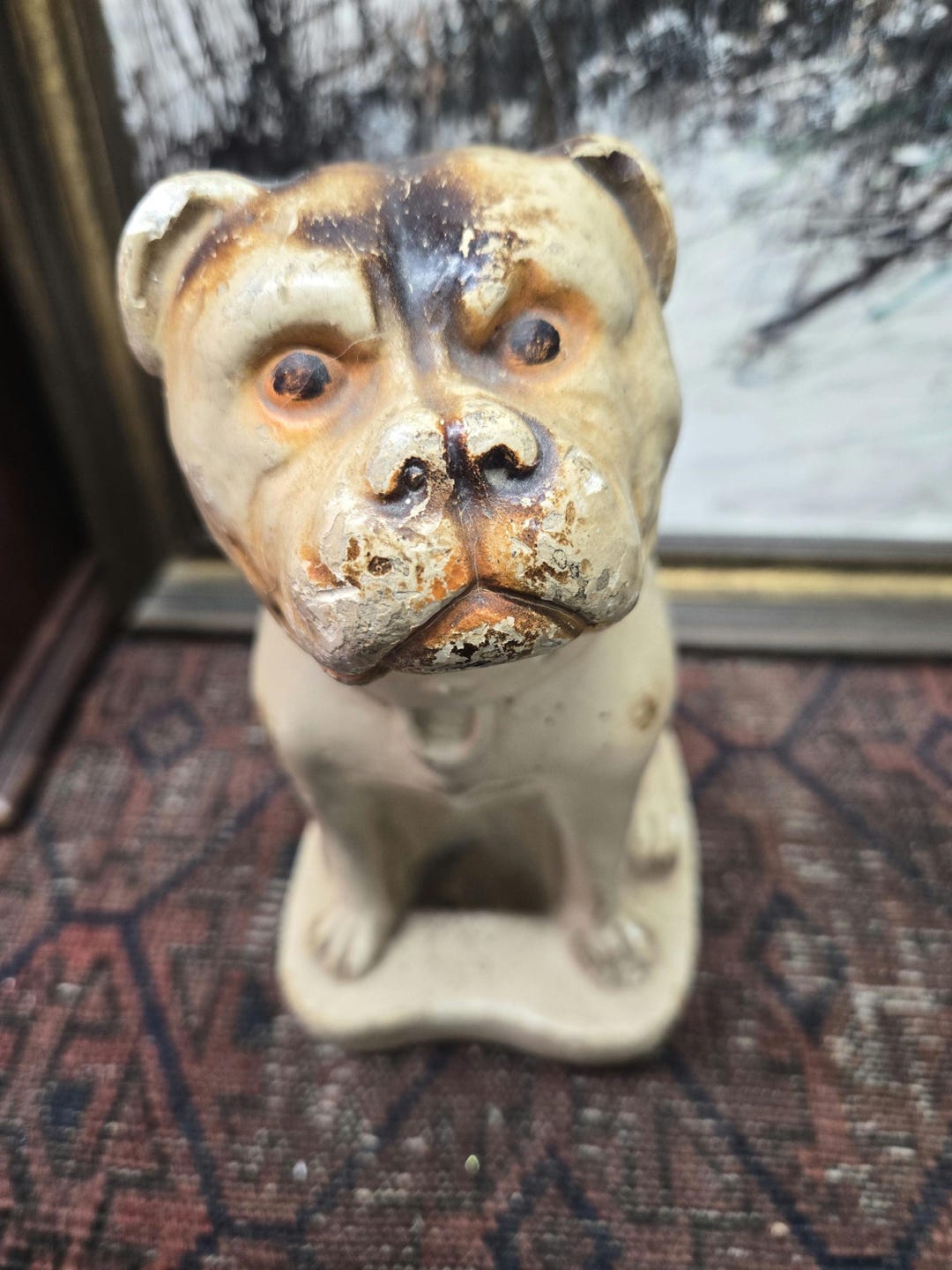 Antique Carnival Original Chippy Paint Chalkware Bulldog Chalk