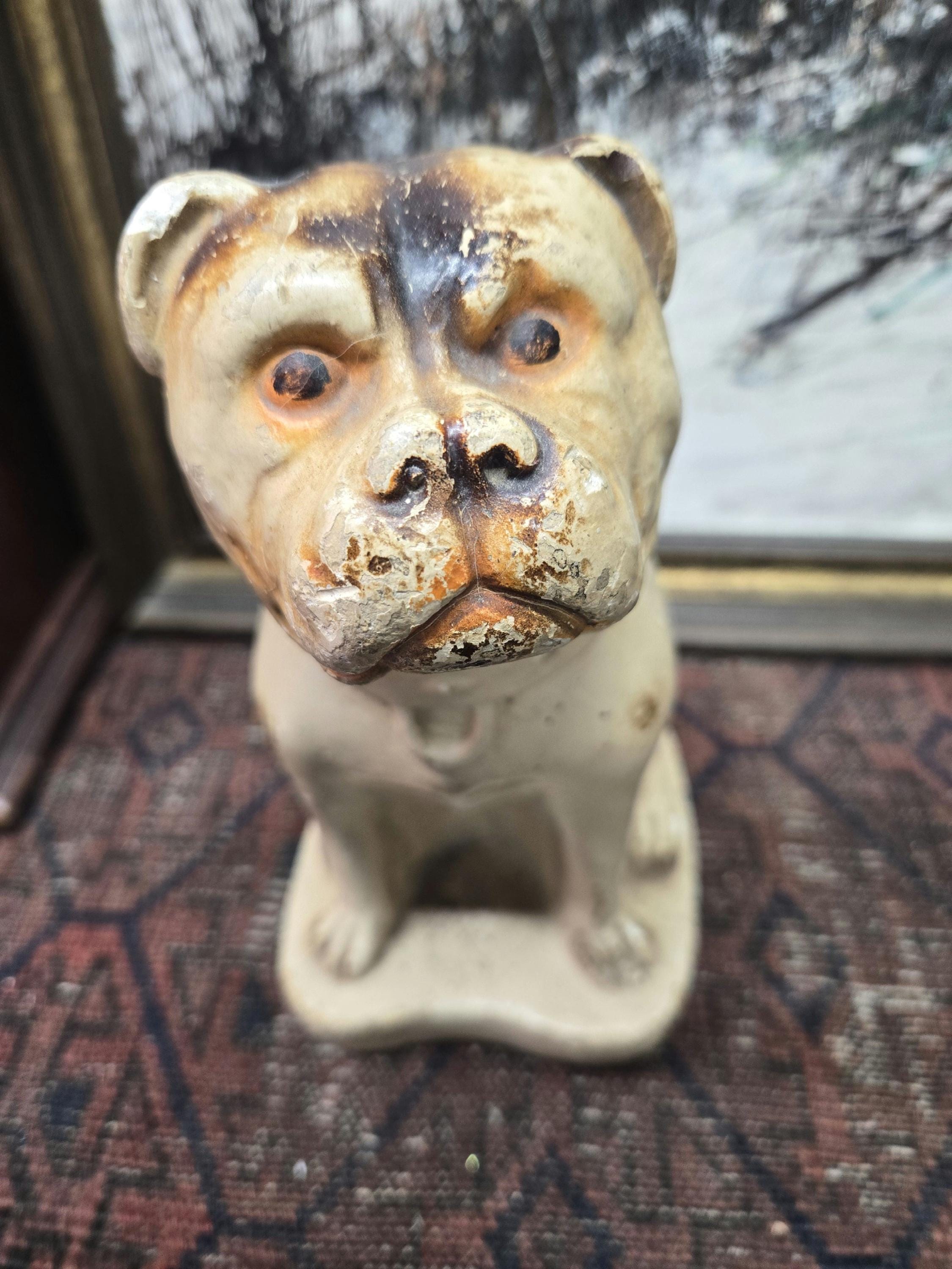 Antique Carnival Original Chippy Paint Chalkware Bulldog Chalk