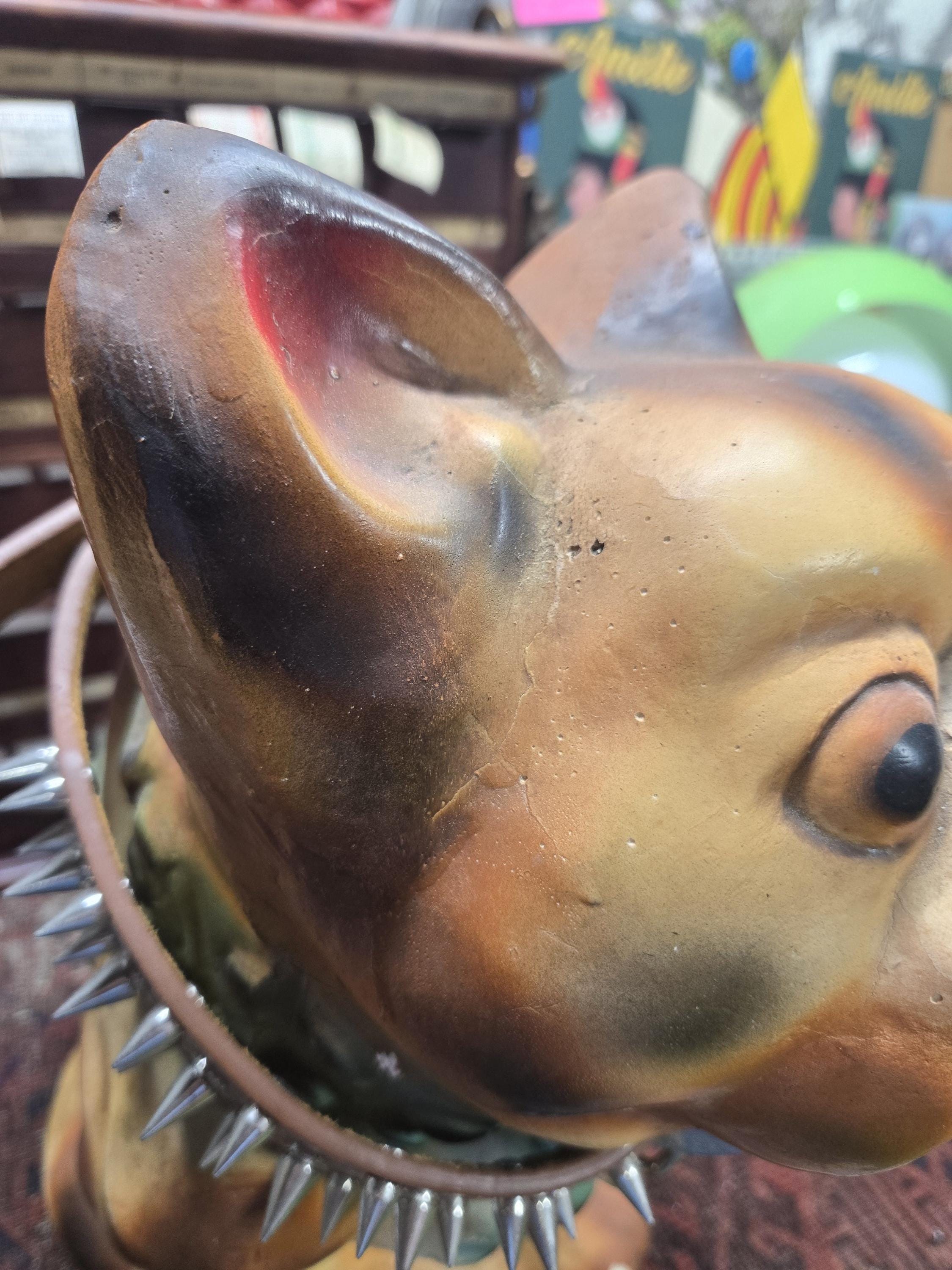 Antique Carnival Colorful Chalkware French Bulldog Chalk Bank