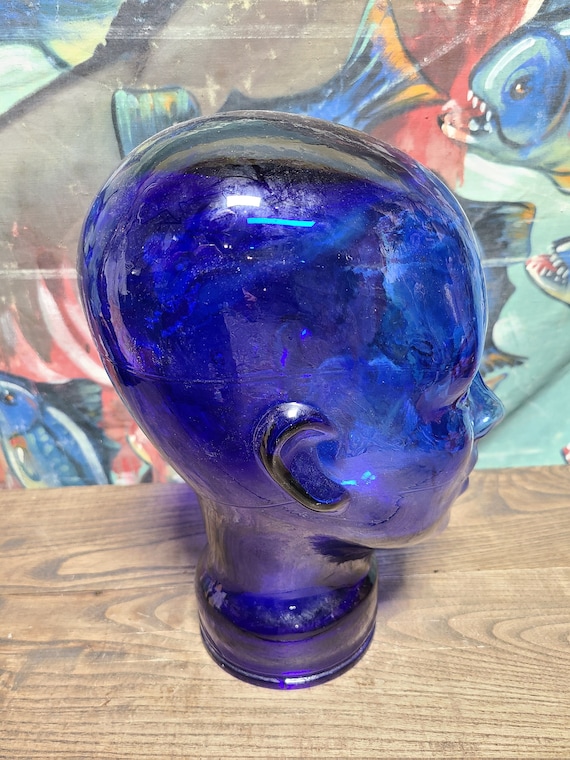 Vintage Cobalt Blue Glass Display Mannequin Head - image 2