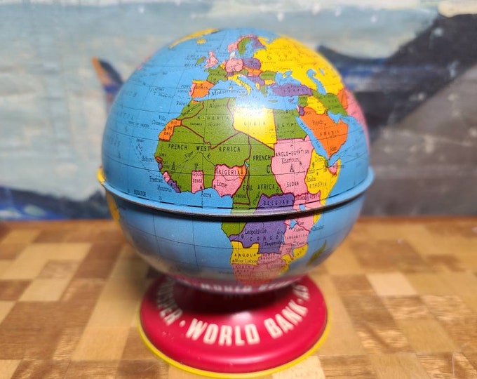 Vintage Ohio Art World Globe Piggy Bank as You Save so You Prosper Etsy