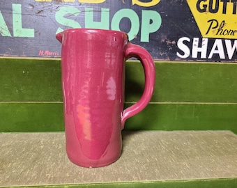 Vintage Beautiful Maroon Deep Oxblood Old Red Bybee Pottery Primitive Kentucky Clay Tall Water Pitcher Great Condition Signed on Base BB