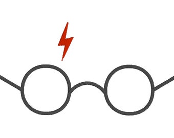 Round Glasses Embroidery Design, Wizard Scar, 5 5/8" x 2 5/16" (Digital File)