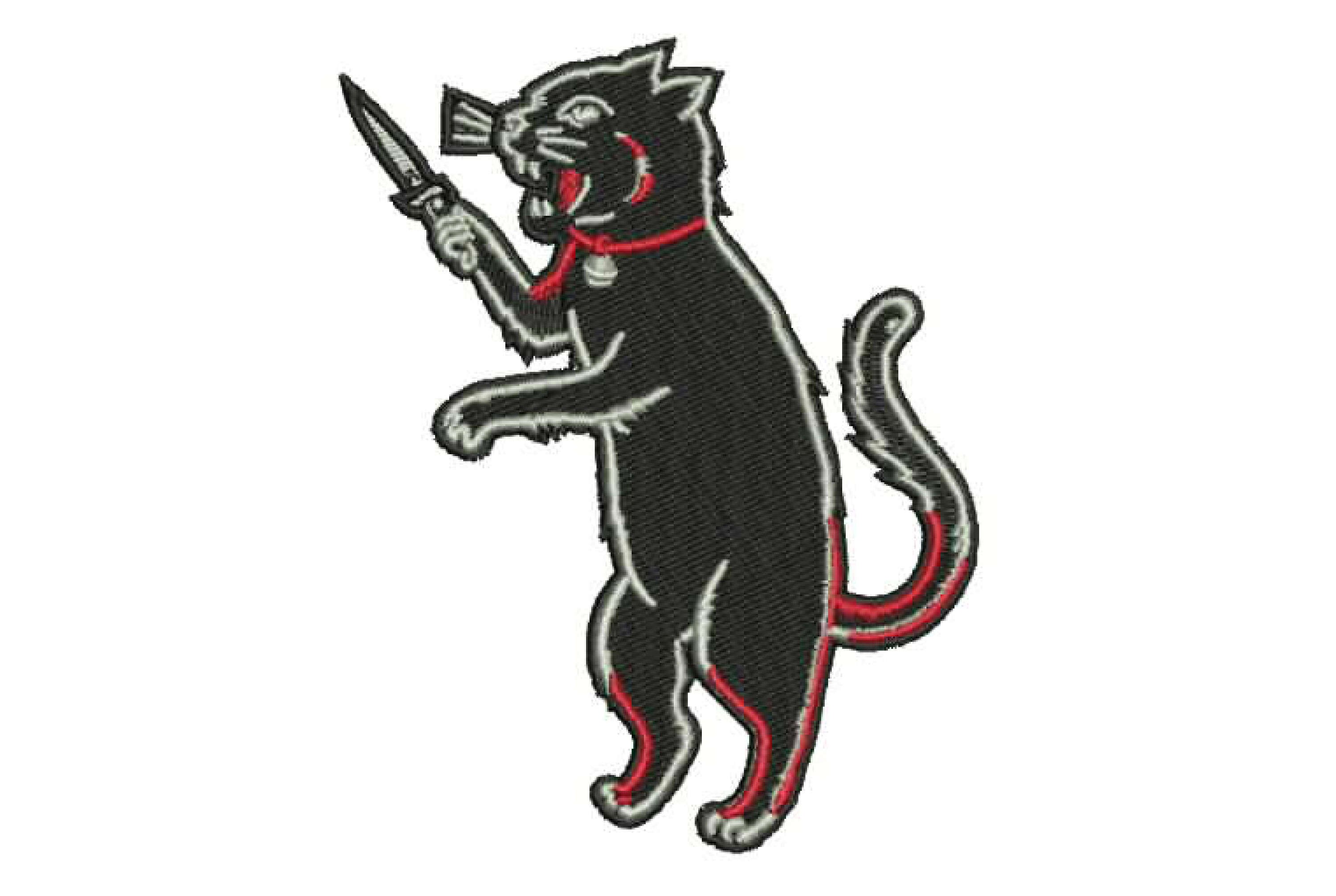 4 Iron On Black Stray Cat Patch Switchblade dagger