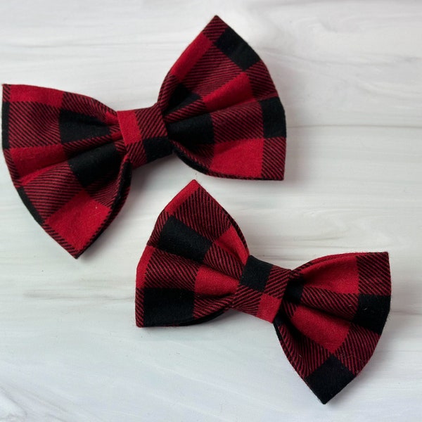 Buffalo Check Pet Bow Tie (Red and Black Checkered Plaid Dog Bow, Cat Bowtie, Winter and Fall Pet Accessory, Classic Christmas Dog Bow Tie)