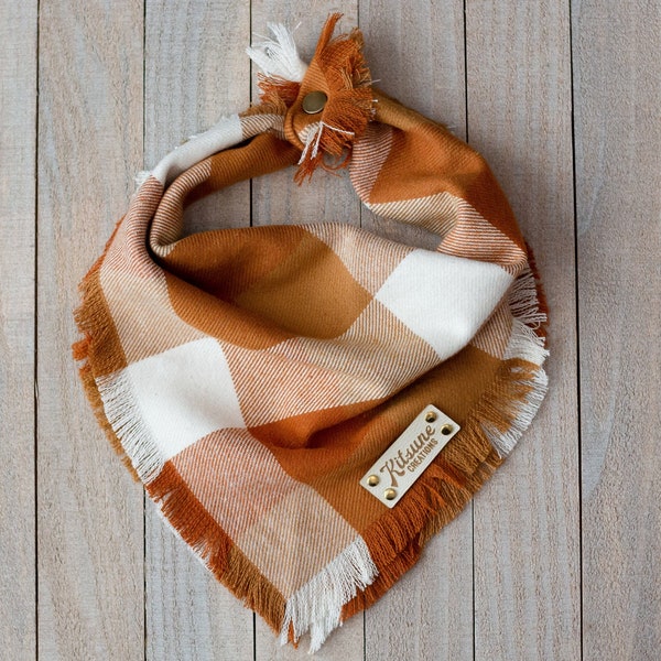 Pumpkin Spice Dog Bandana (Fall, Autumn, Orange, Flannel, Frayed Edge, Tie and Snap)