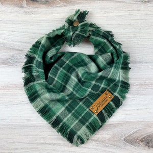 Tacoma Lake Dog Bandana (Maine Outdoors Dog Bandana, Green Flannel Dog Scarf, Rustic Green Plaid, Great Maine Outdoors, All Season Style)