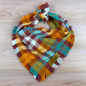 Autumn Sky Dog Bandana (Fall, Autumn, Orange, Flannel, Rustic plaid print, Fall family photo matching, )
