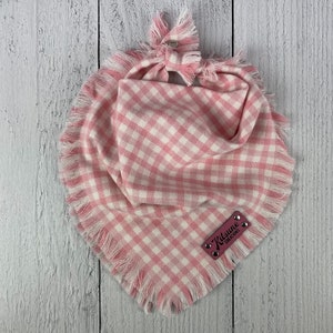 Picnic Date Dog Bandana (Pink Dog Bandana, Valentines Day, Cute Gingham Plaid, Spring and Easter, Birthday Girl Puppy Scarf, Button Snap)