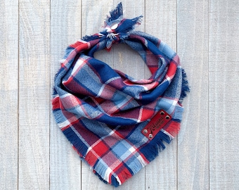 Americana Dog Bandana (Memorial Day Outfit, Independence Day, 4th of July, Patriotic puppy, USA Pride, Red White Blue, Plaid Flannel Frayed)